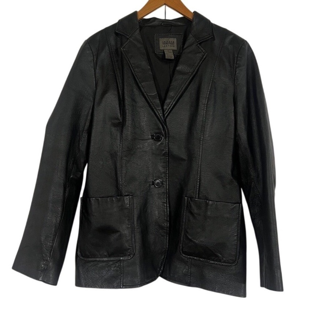 John Paul Richard Leather Womens‎ Blazer Black Genuine Leather Size 14 Classic